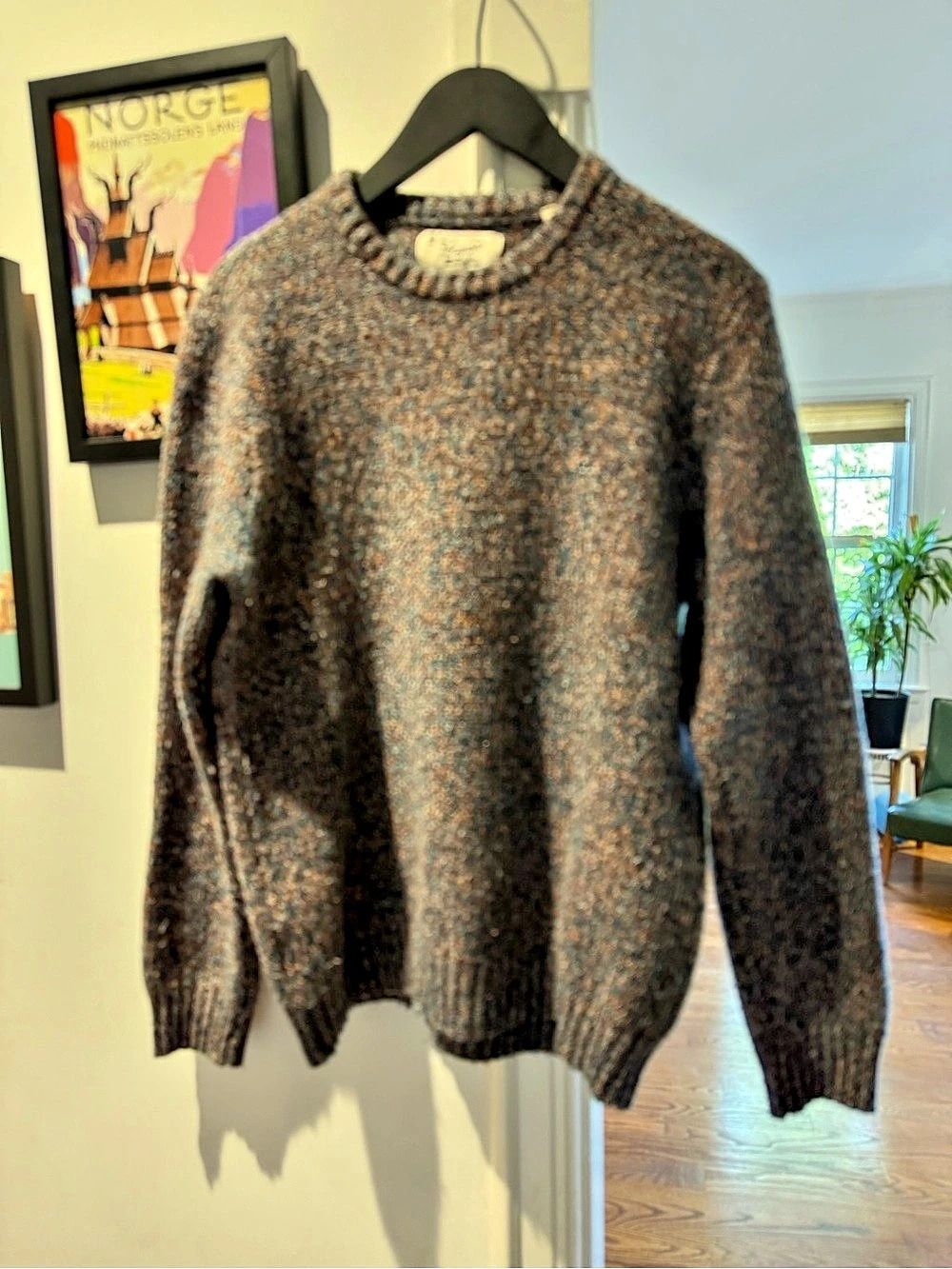 Vintage Style Original Penguin Marled Knit Wool Blend Jumper L Grey Blue